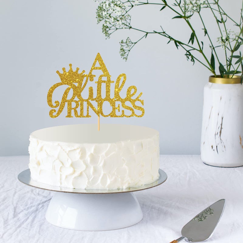 WeBenison A Little Princess with Crown Cake Topper Gold Glitter Baby Birthday Party - Baby Shower, Gender Reveal Party Decoration - Image 2